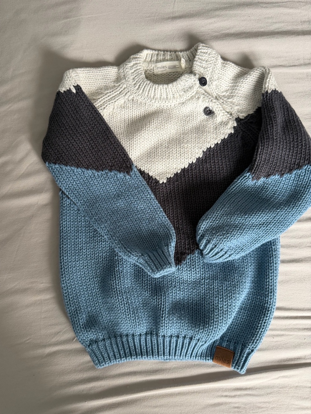 Miles Baby Colorblock Knit Sweater - Blue, Charcoal & Cream